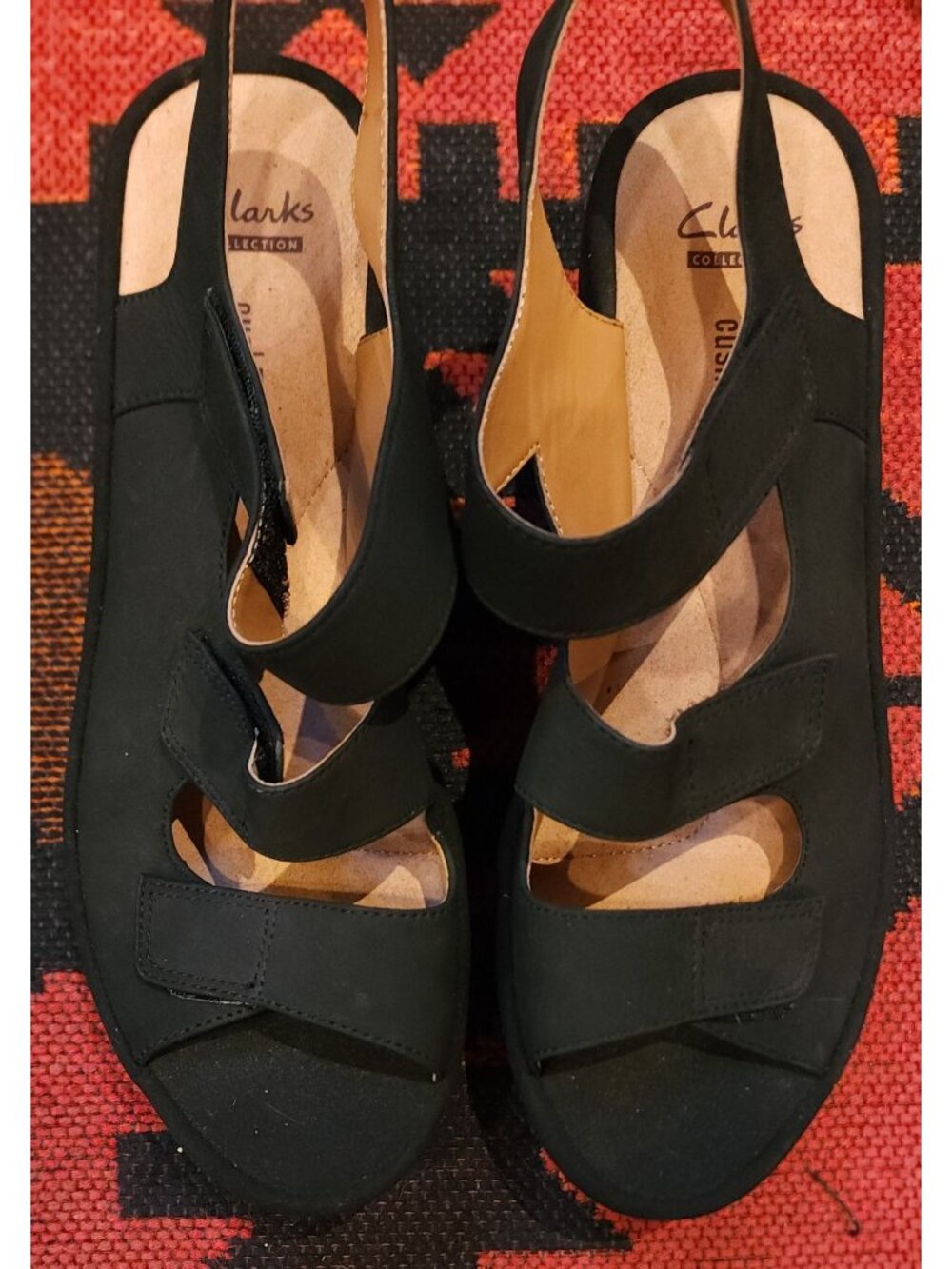 NEW Clark's Black Adjustable Strap Sandals Womens Cushion Soft US 9 M